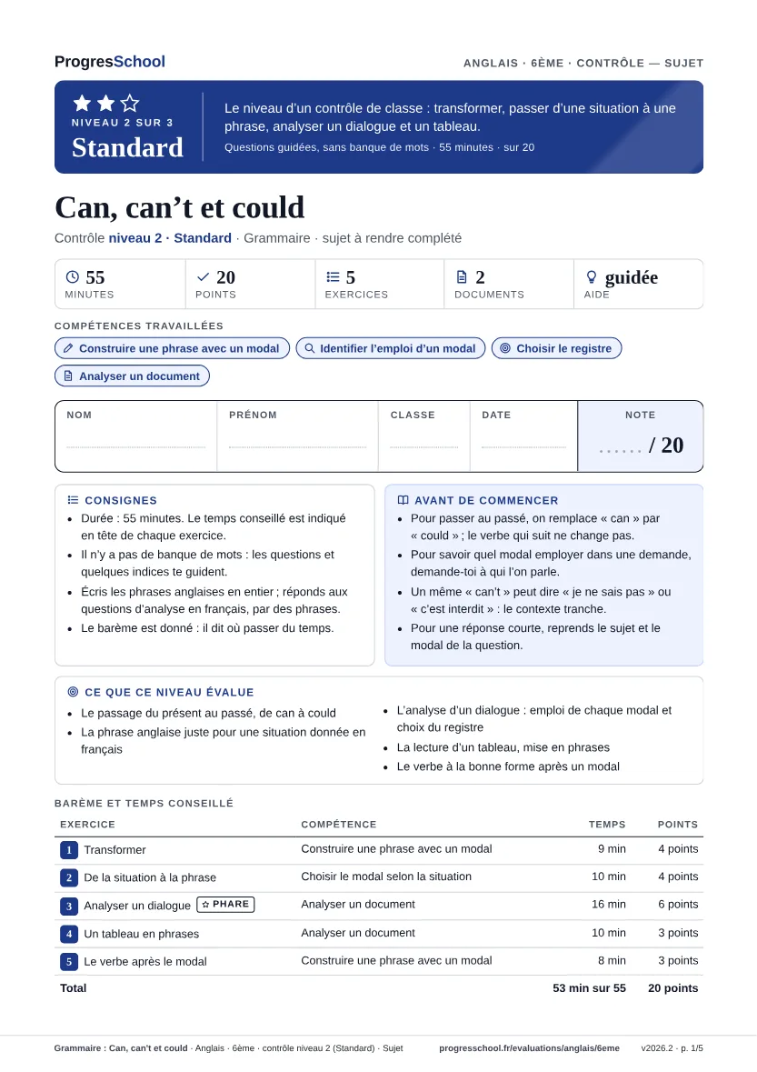 Première page du sujet : Grammaire : Can, can't et could, contrôle Standard