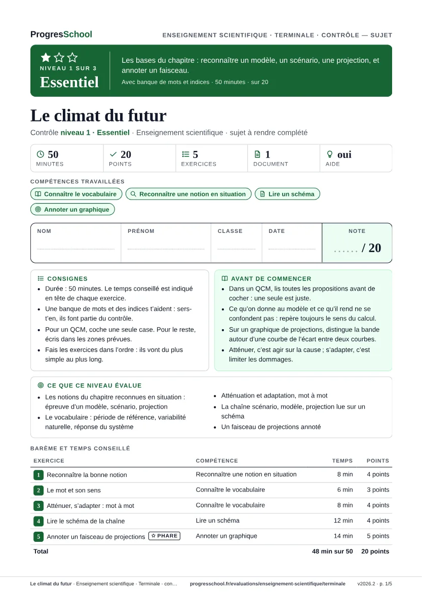Première page du sujet : Le climat du futur, contrôle Essentiel