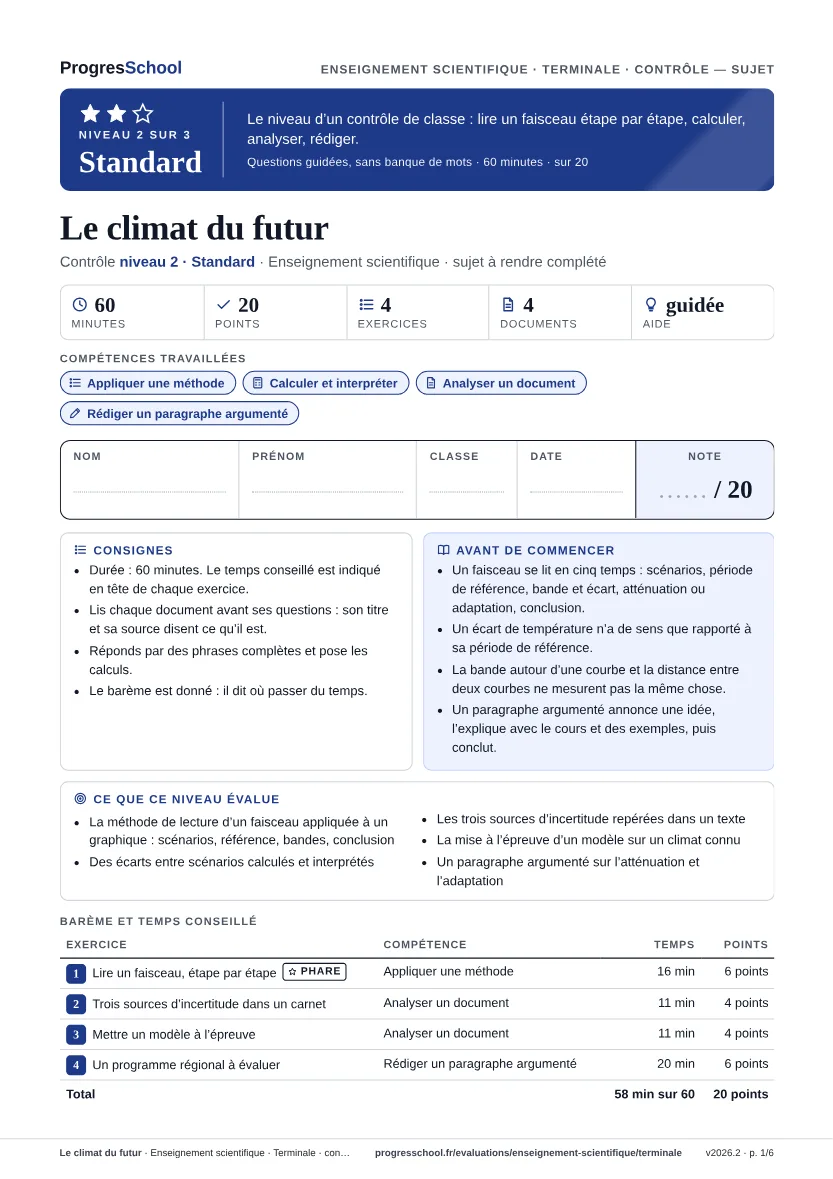 Première page du sujet : Le climat du futur, contrôle Standard