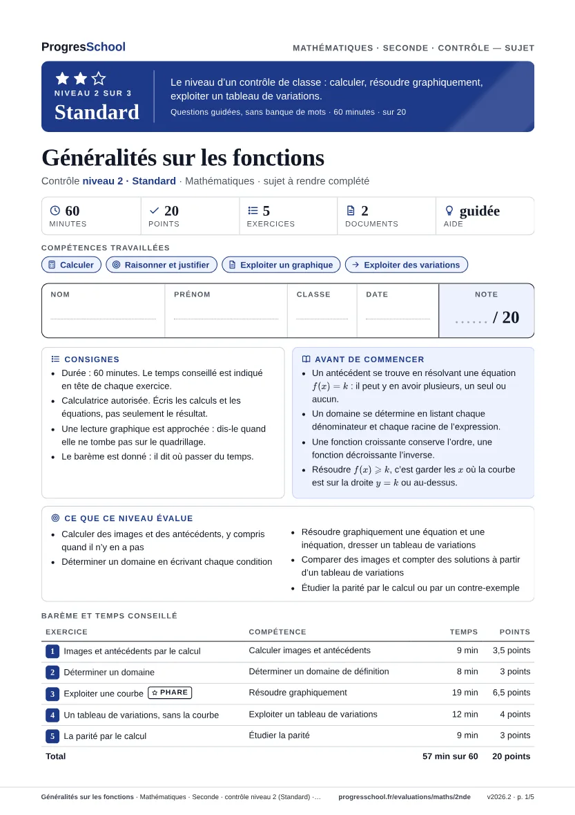 Première page du sujet : Généralités sur les fonctions, contrôle Standard