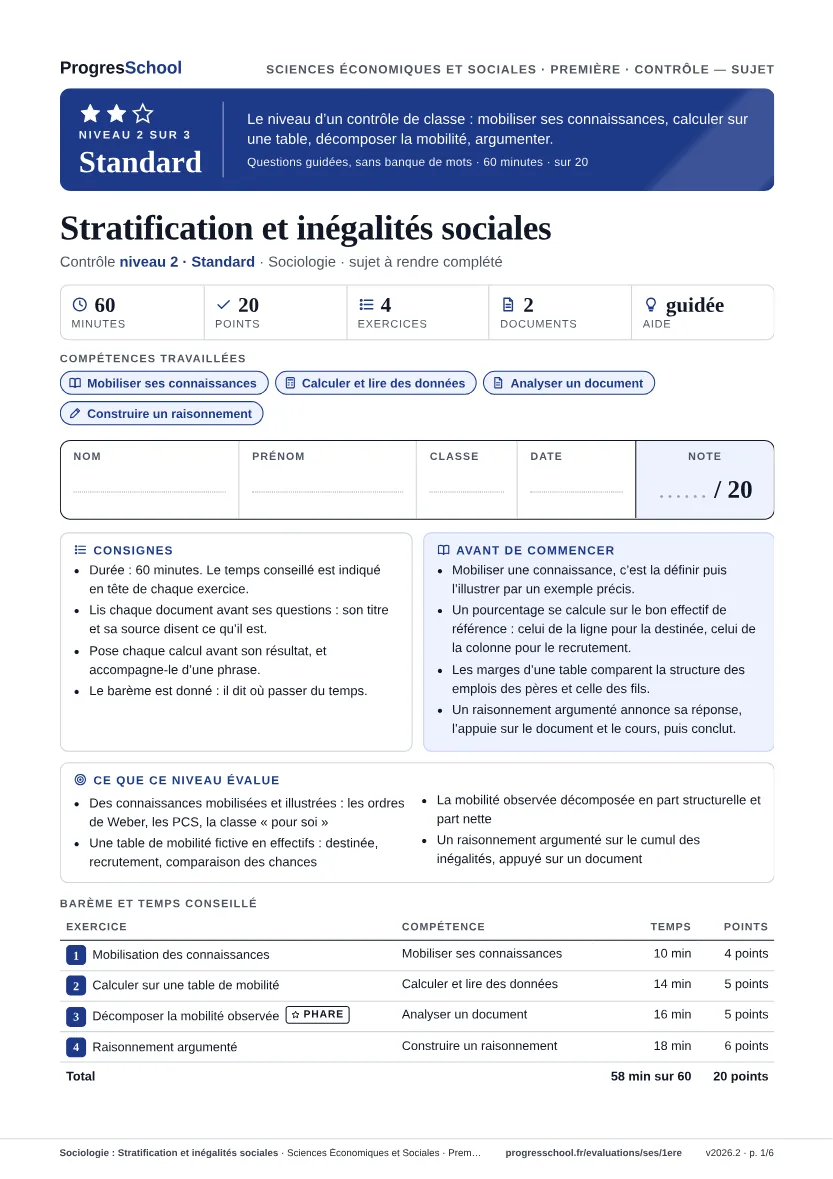 Première page du sujet : Sociologie : Stratification et inégalités sociales, contrôle Standard