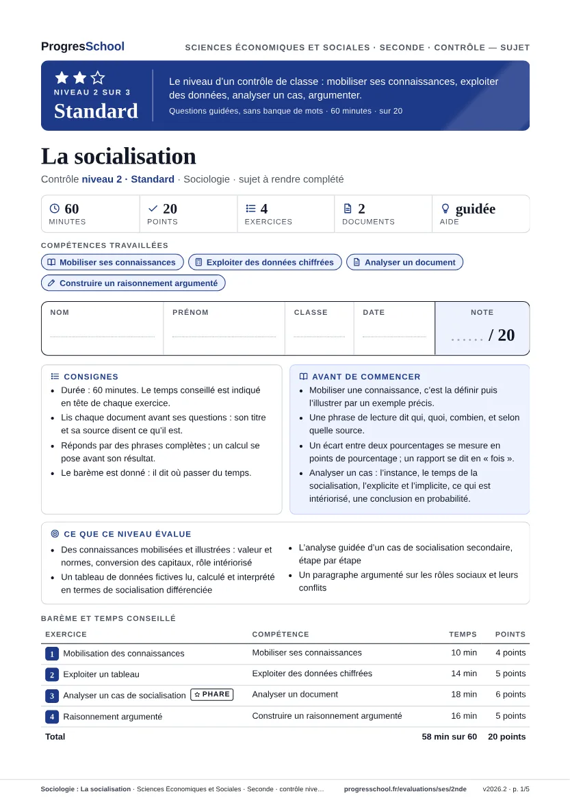 Première page du sujet : Sociologie : La socialisation, contrôle Standard