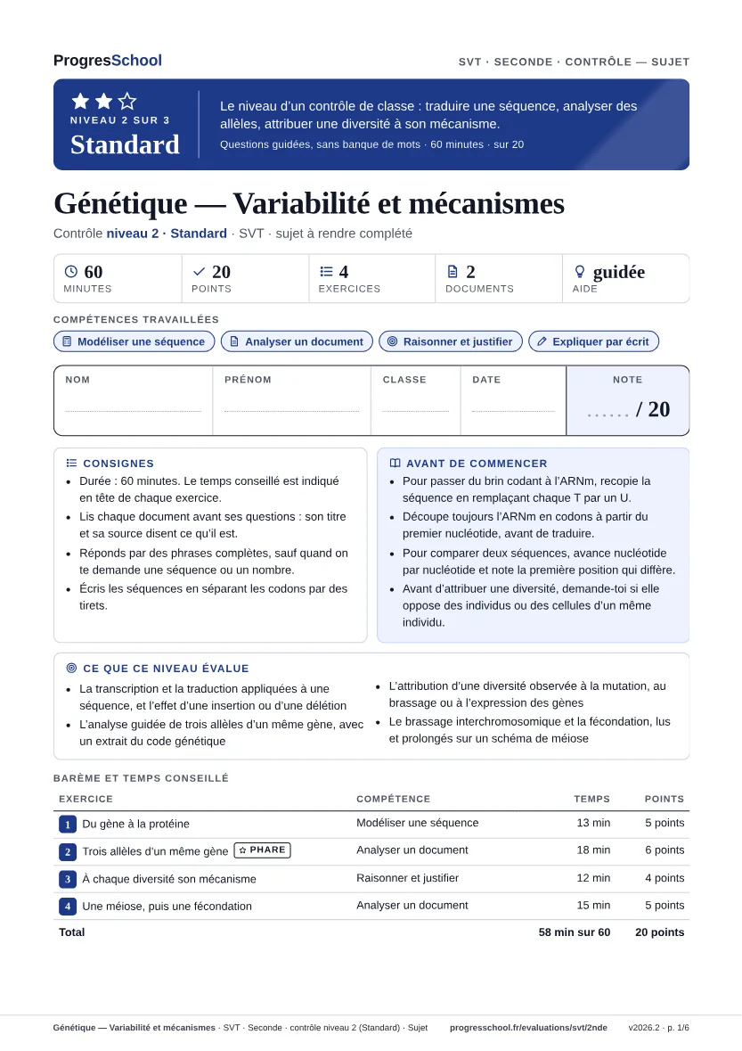 Première page du sujet : Génétique — Variabilité et mécanismes, contrôle Standard