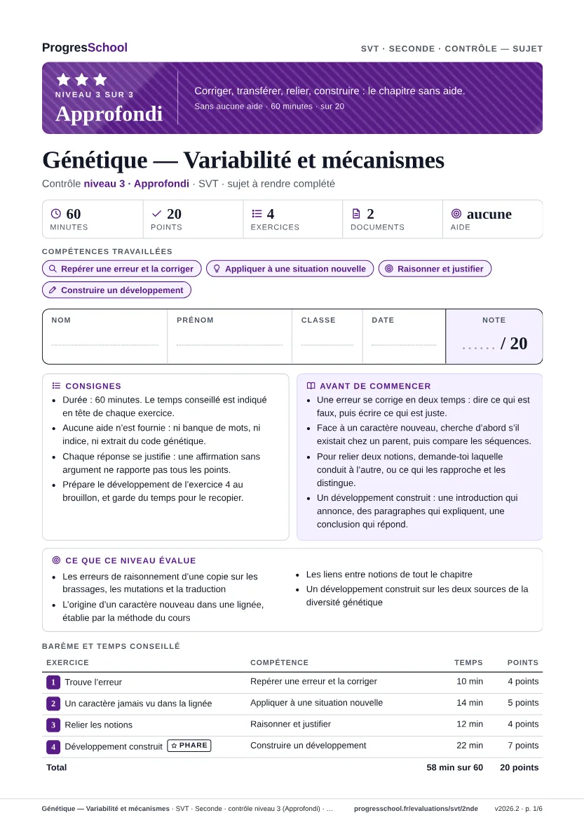 Première page du sujet : Génétique — Variabilité et mécanismes, contrôle Approfondi