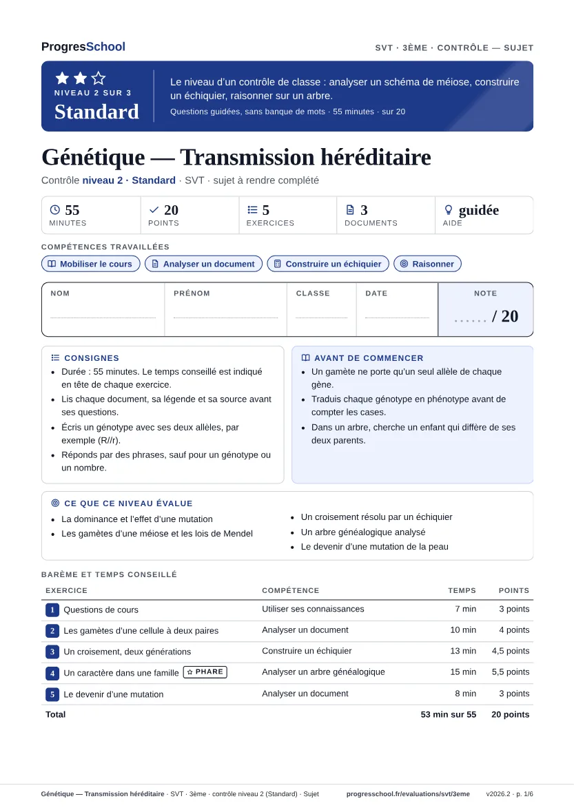 Première page du sujet : Génétique — Transmission héréditaire, contrôle Standard