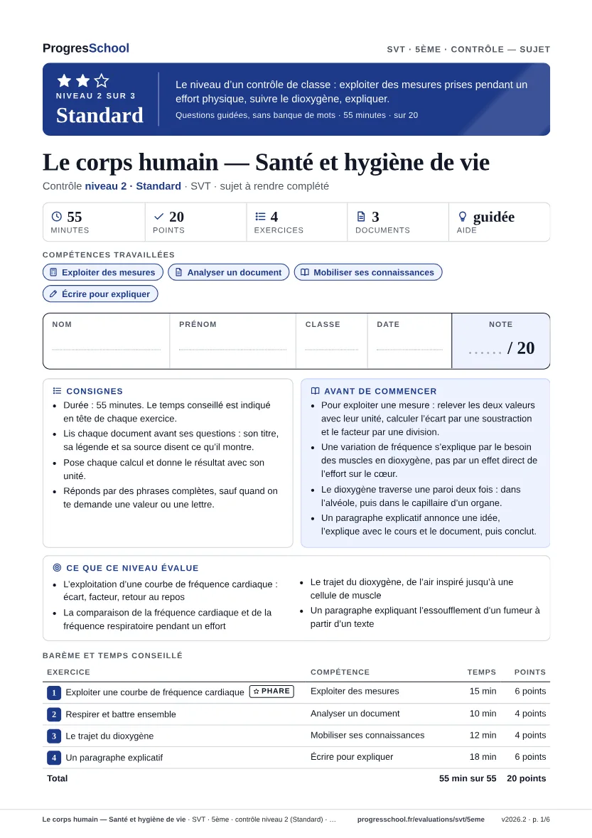 Première page du sujet : Le corps humain — Santé et hygiène de vie, contrôle Standard